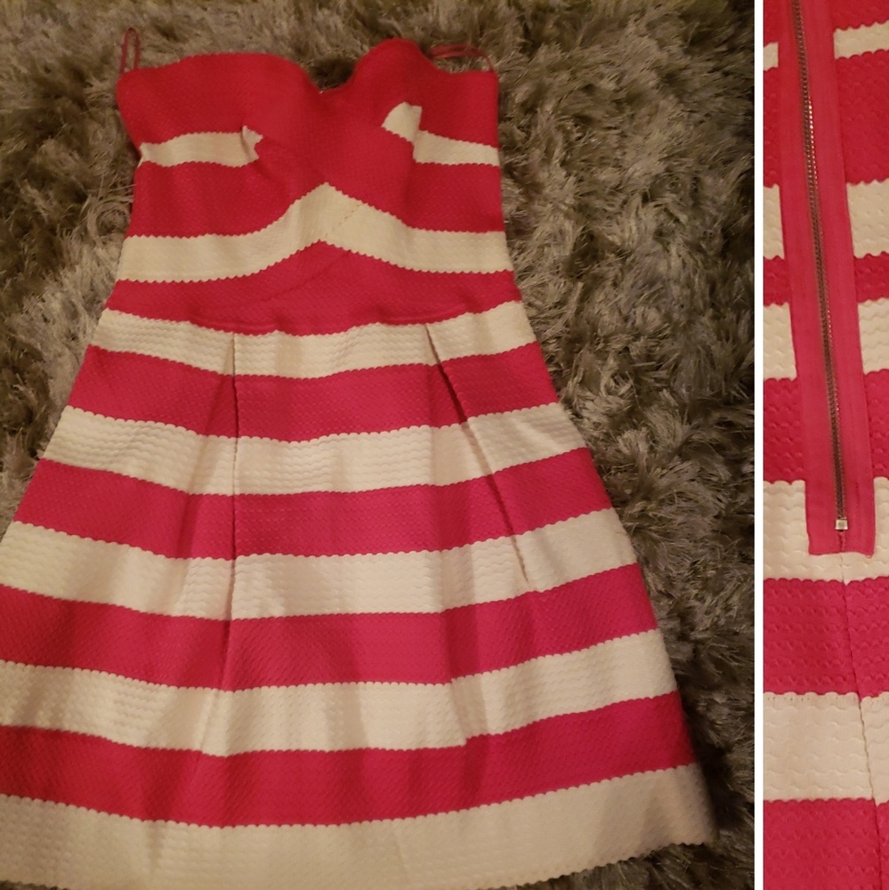 NWT MEDIUM Pink & White Strapless Dress